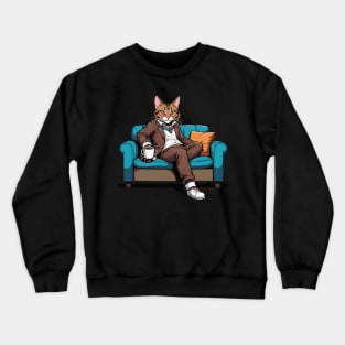 Bengal Cat Enjoying a Cup of Hot Chocolate Crewneck Sweatshirt